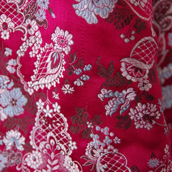 Traditional Chinese Padded Jacket Pink Silk Asian Jacket w/ Blue Accents - Picture 11 of 14